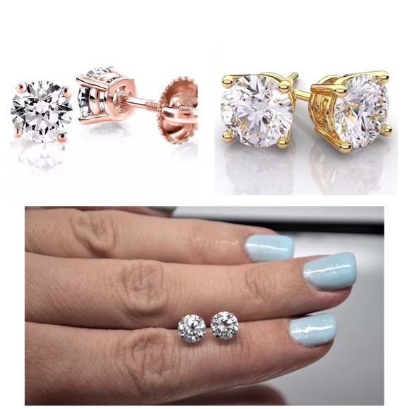 3.0 Ct Diamond 14K Gold Stud Earrings - Picture 1 of 4